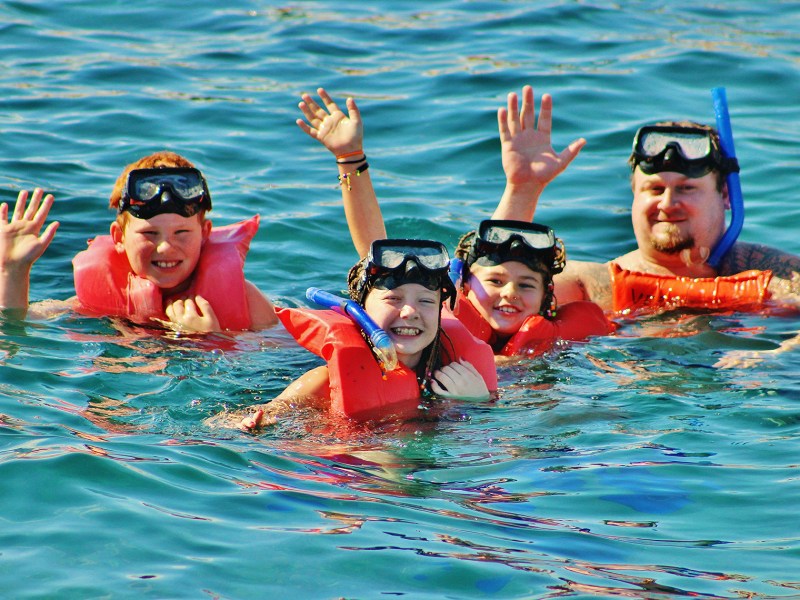 a group of people swimming in a body of water
