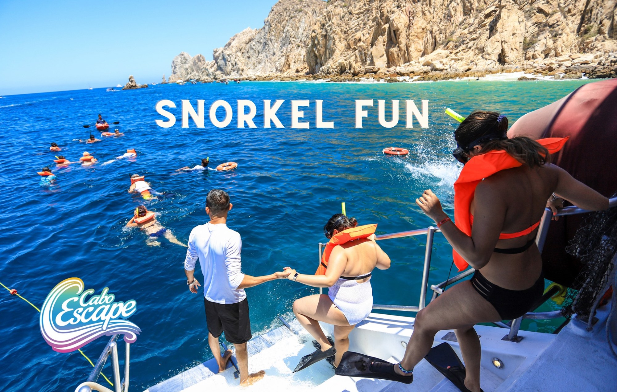 WildCaboTours – Snorkel Fun 1 a group of people in the water