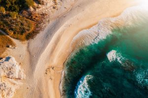 a beach with rocks