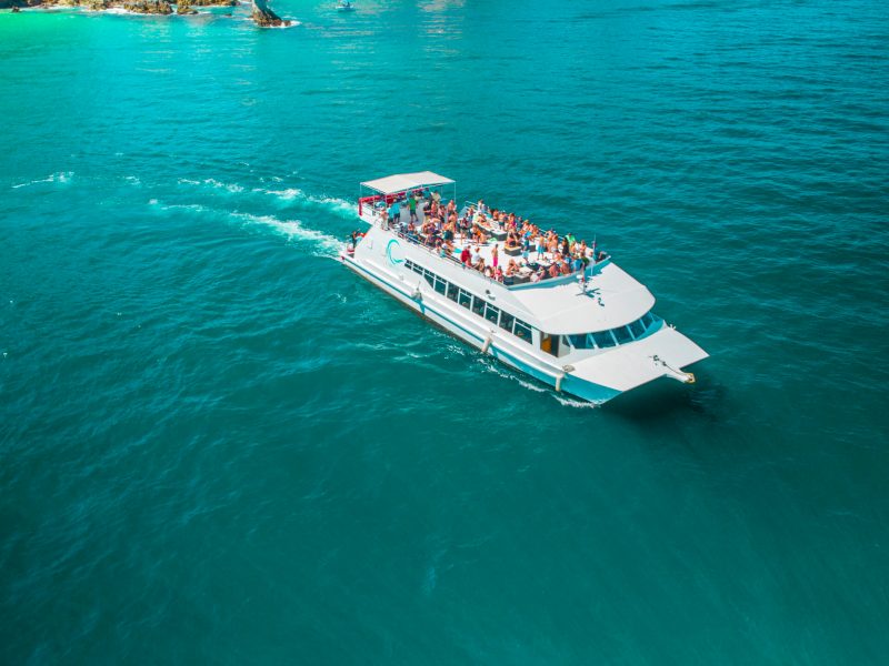 a small boat in a large body of water